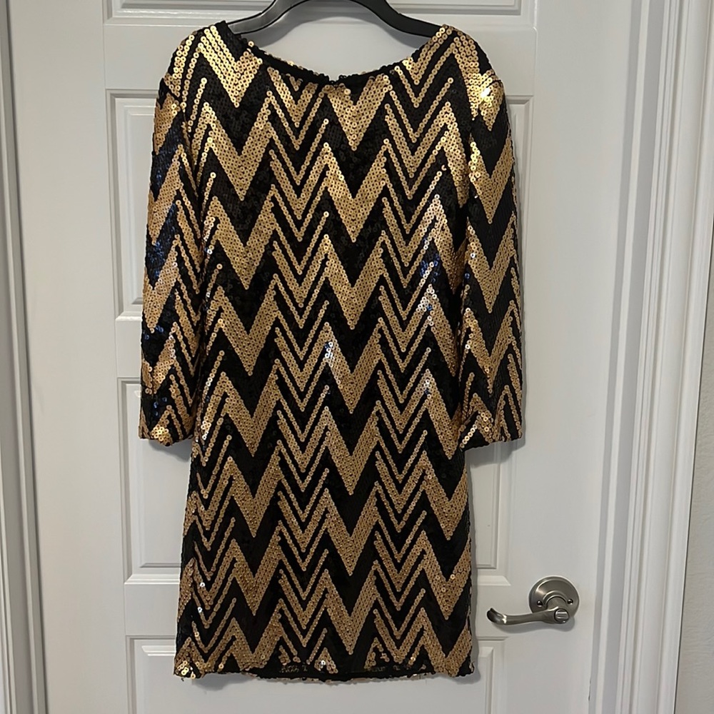 Gianni Bini Black and Gold Sequin Mini Dress